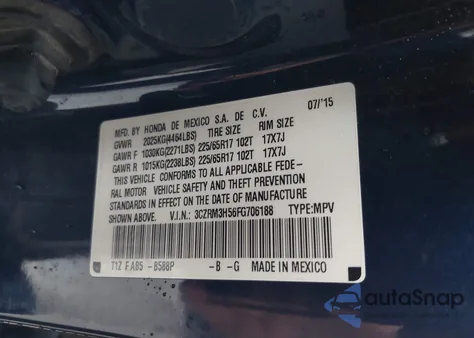 2015 Honda Cr-V Ex из США, поврежденный, VIN 3CZRM3H56FG706188